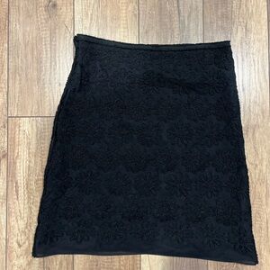 Leon Max- Limited Edition Chic Black Floral Textured Midi Skirt with Silk Lining